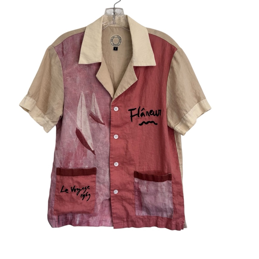 Flâneur Men's Two-Tone Casual Shirt - Burgundy and Beige